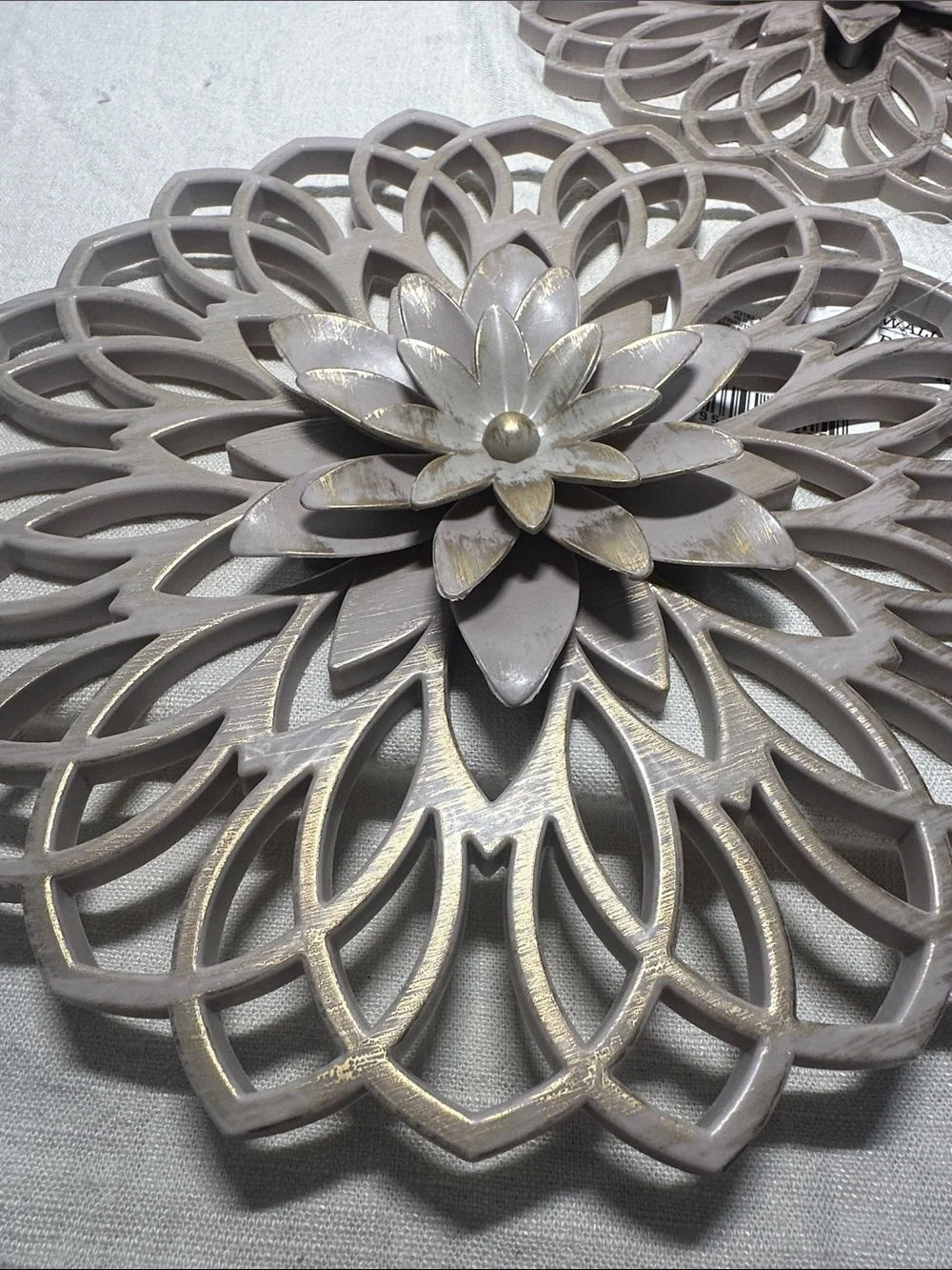 Decorative Floral Wall Plaques in Taupe and Gold – Set of 2 NWT
